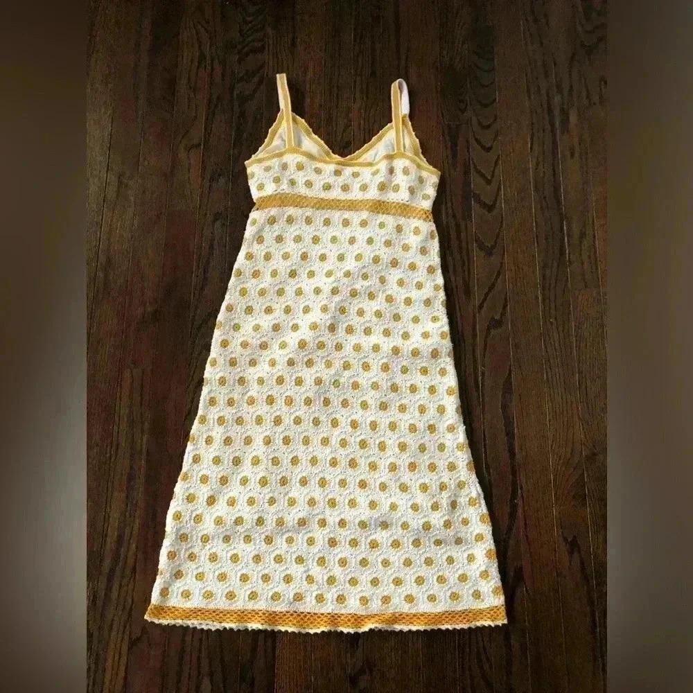 Tory Burch Women’s XS Yellow/White Daisy Crocheted Cotton Midi Dress - EUC! - Picture 11 of 12